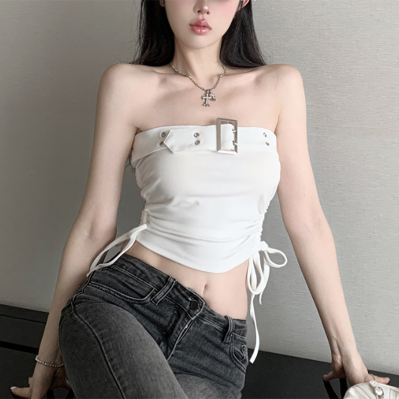 纯欲风辣妹露背挂脖式吊带背心女夏季修身显瘦内搭外穿短款上衣服