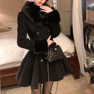 韩系千金风名媛收腰长袖毛呢外套女秋冬季名媛通勤气质呢子大衣潮