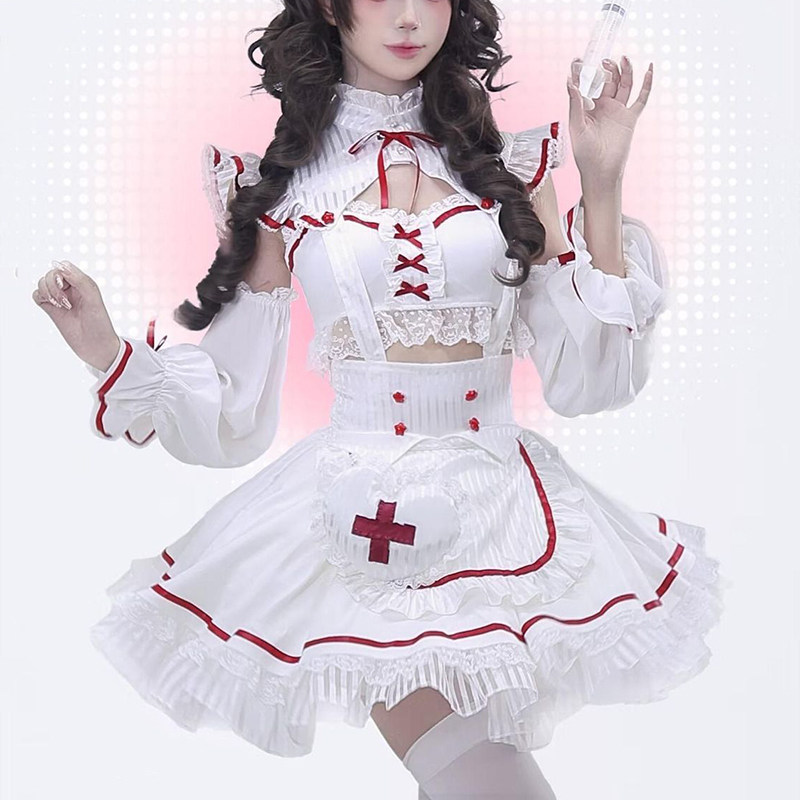 条纹上衣袖套拼接蓬蓬背带裙套装
