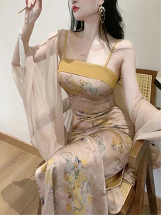 中长款 女夏季 新款 收腰包臀裙两件套 开衫 新中式 大码 国风高级感套装