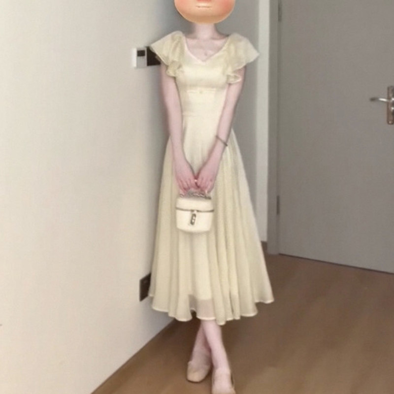 法式复古甜美名媛荷叶边连衣裙女