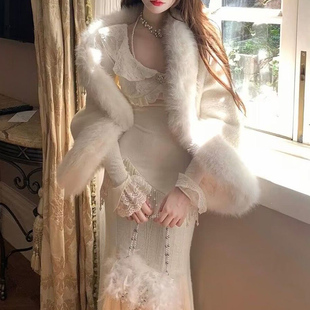 名媛千金气质时尚套装女春秋季不规则连衣裙子长袖斗篷外套两件套
