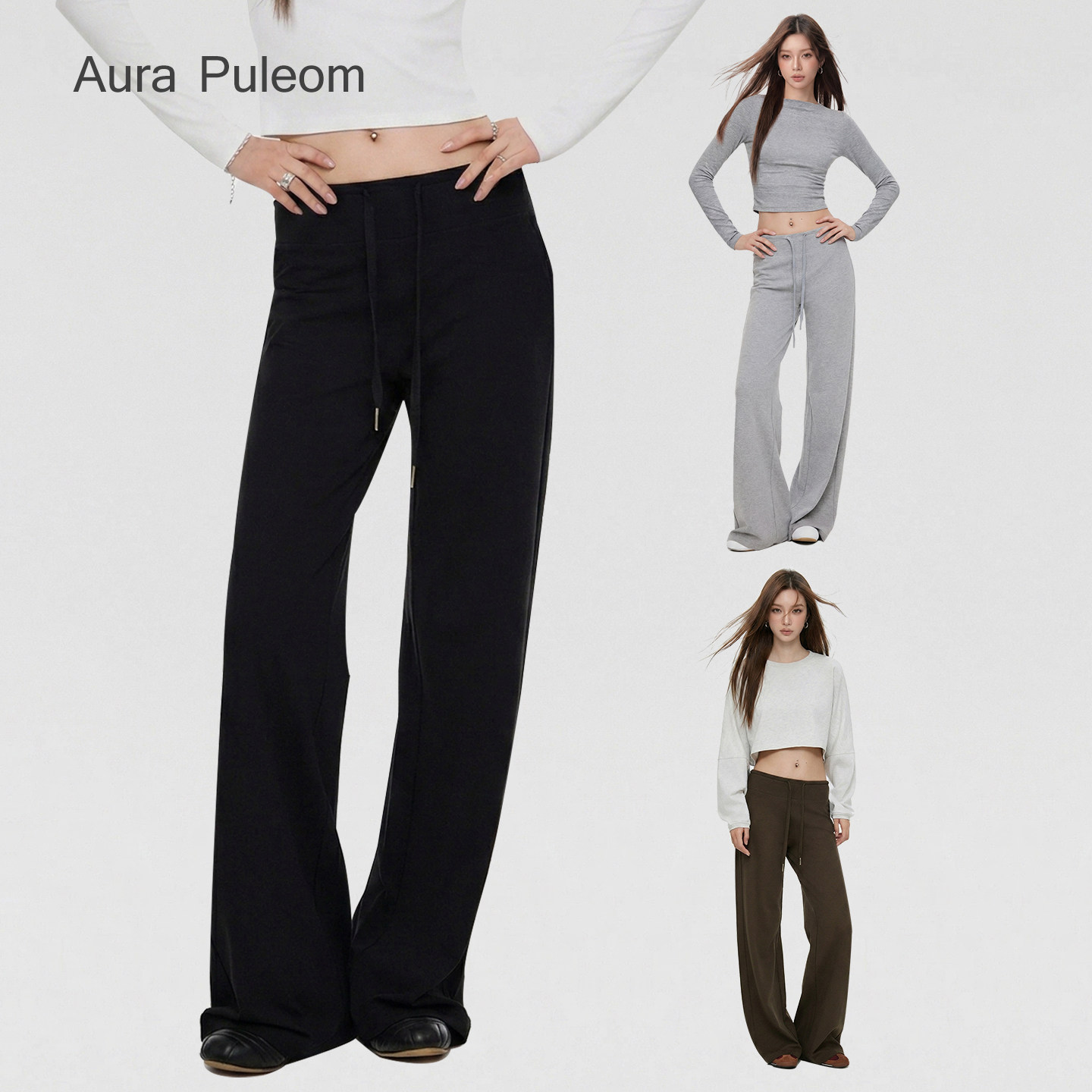 Aura Puleom美式低腰松弛休闲微喇长裤女直筒卫裤运动宽松裤子图片