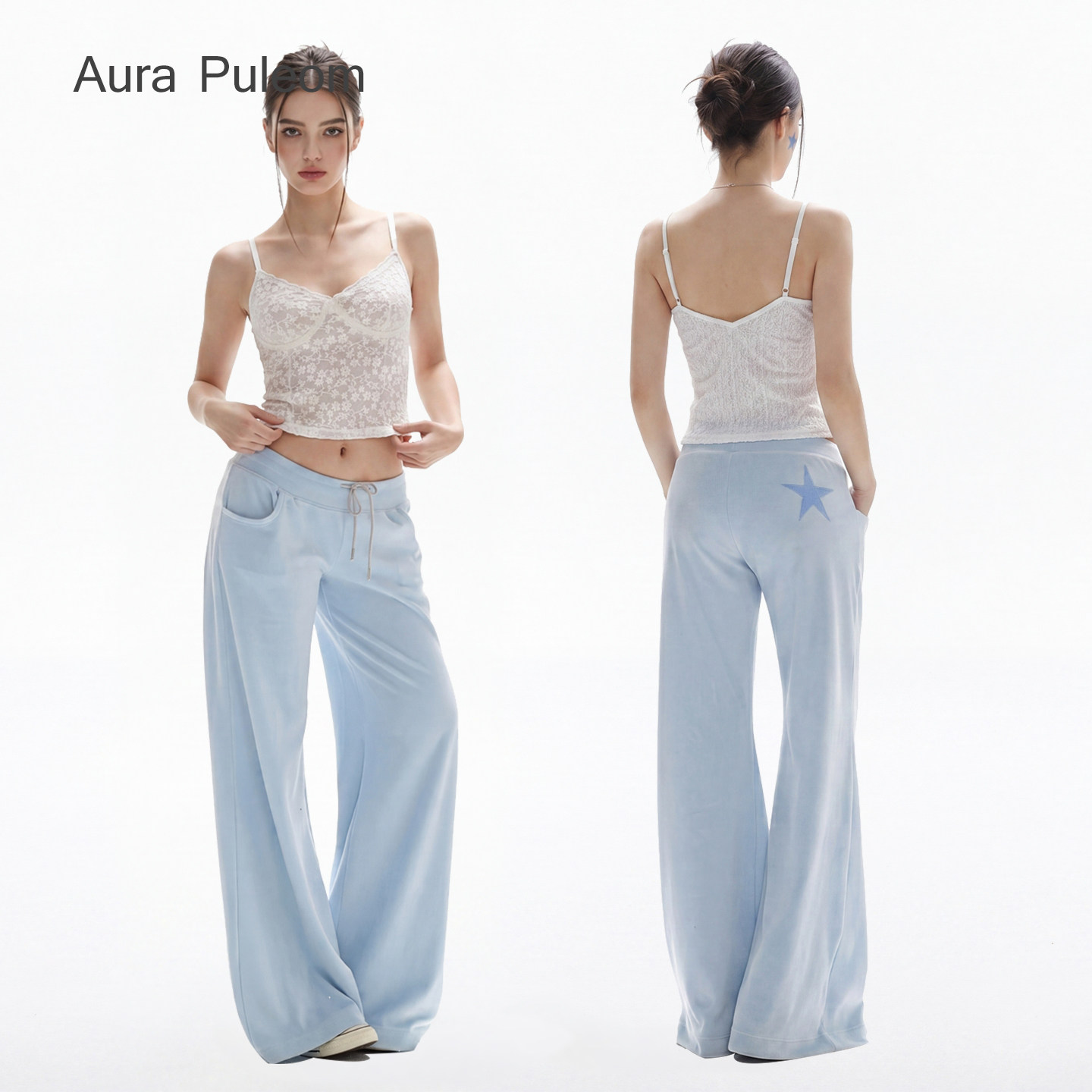 Aura Puleom浅蓝色薄休闲裤