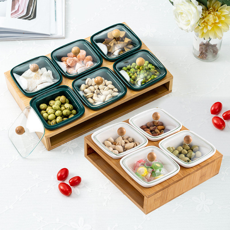 商用北欧会所美容院迎宾茶歇干果盒创意拼盘带透明盖子分格零食盘