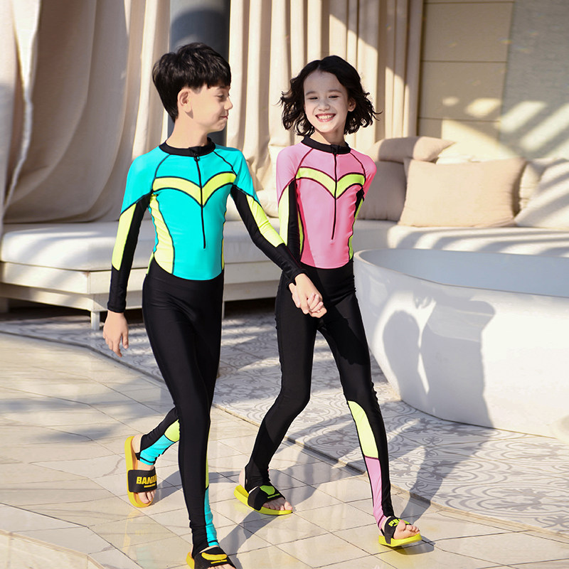 儿童学生防晒泳衣全身长袖长裤浮潜水母衣女孩男童薄款连体泳装