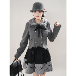 秋冬软妹甜美风蝴蝶结双排扣外套拼接半裙两件套2024秋冬新款套装