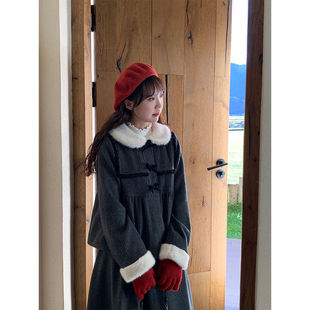 甜美复古风毛呢外套半裙套装冬季新款高级感小个子上衣裙子两件套