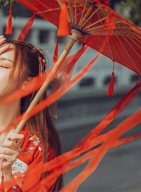 古风汉服流苏古装女花城cos红色伞油纸伞拍照酒吧气氛道具舞蹈伞