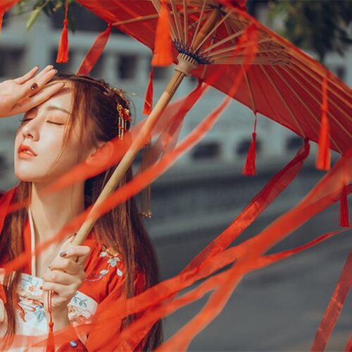 古风汉服流苏古装女花城cos红色伞油纸伞拍照酒吧气氛道具舞蹈伞 - 封面