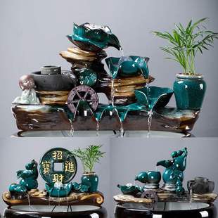 陶瓷自动流水鱼盆鱼缸鱼池过滤器喷泉瀑布布景造景装饰摆件循环水