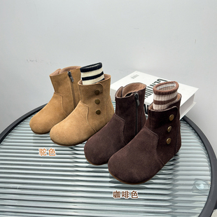 儿童真皮加绒保暖勃肯靴2025秋冬男童二棉皮靴女童堆堆短靴马丁靴
