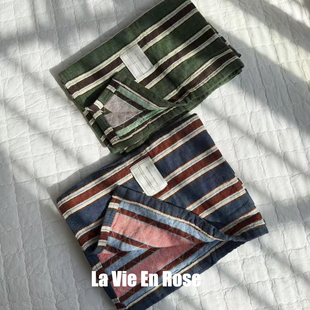 日式全棉简约条纹枕巾全棉纱布隔脏吸汗水情侣纯棉枕头罩防滑垫巾