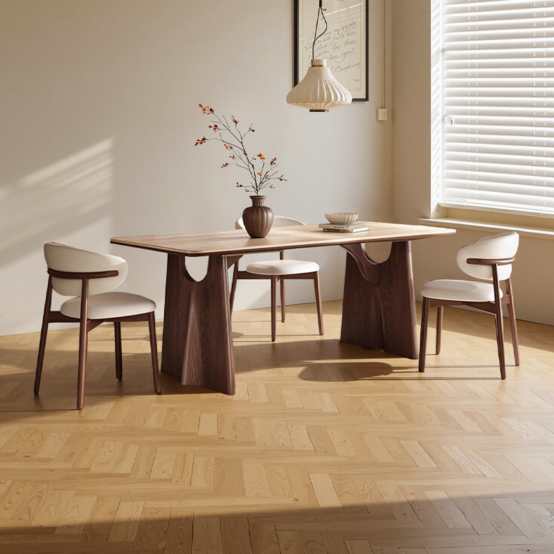 2025新款洞石岩板餐桌胡桃木色