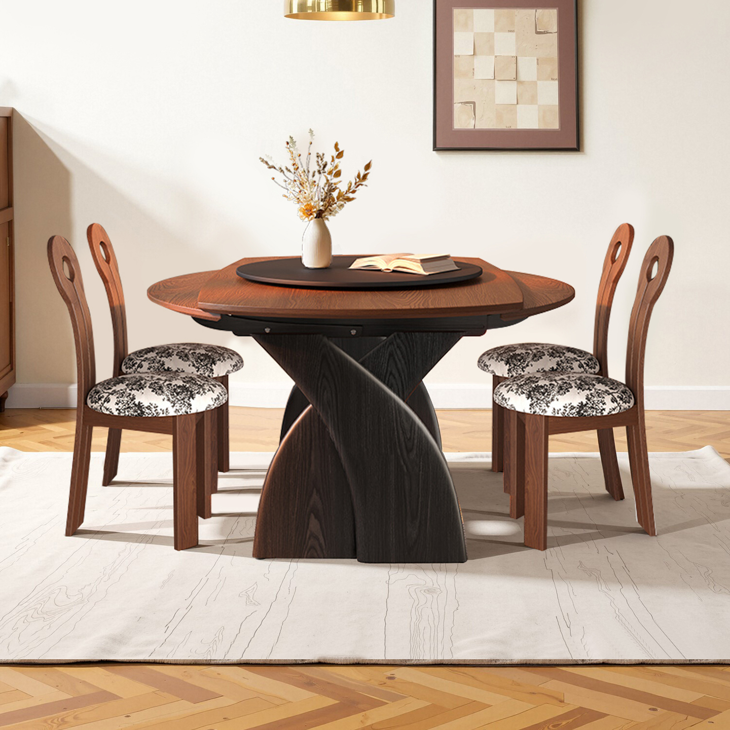 白蜡木纹实木伸缩餐桌可变圆桌