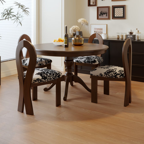 复古餐桌椅组合圆形白蜡木纹美式