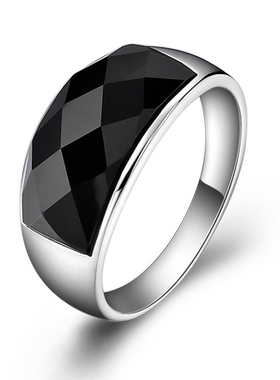 沁缘925银韩版黑玛瑙男士戒指