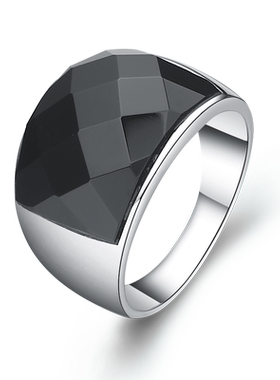 沁缘925银黑玛瑙男士霸气风戒指
