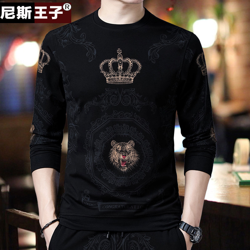 秋冬季男装卫衣中年保暖加绒长袖t恤男休闲加厚上衣服T体桖打底衫