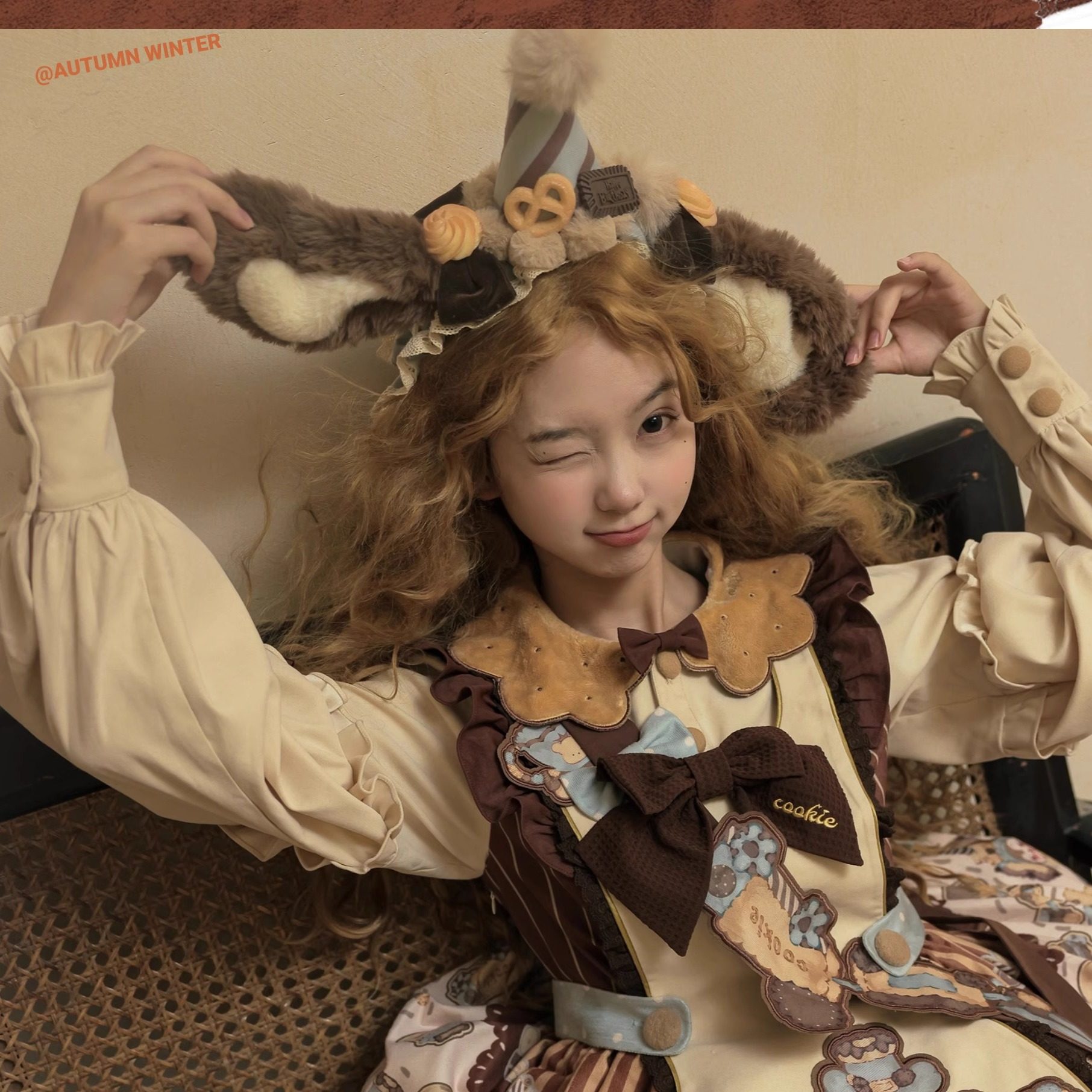 现货头饰斗篷《熊仔饼干》巧克力洋装玩偶秋冬LolitaKC发带绶带