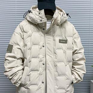 大码羽绒服男加肥加大300斤绗缝连帽防风宽松鸭绒冬天外套潮牌