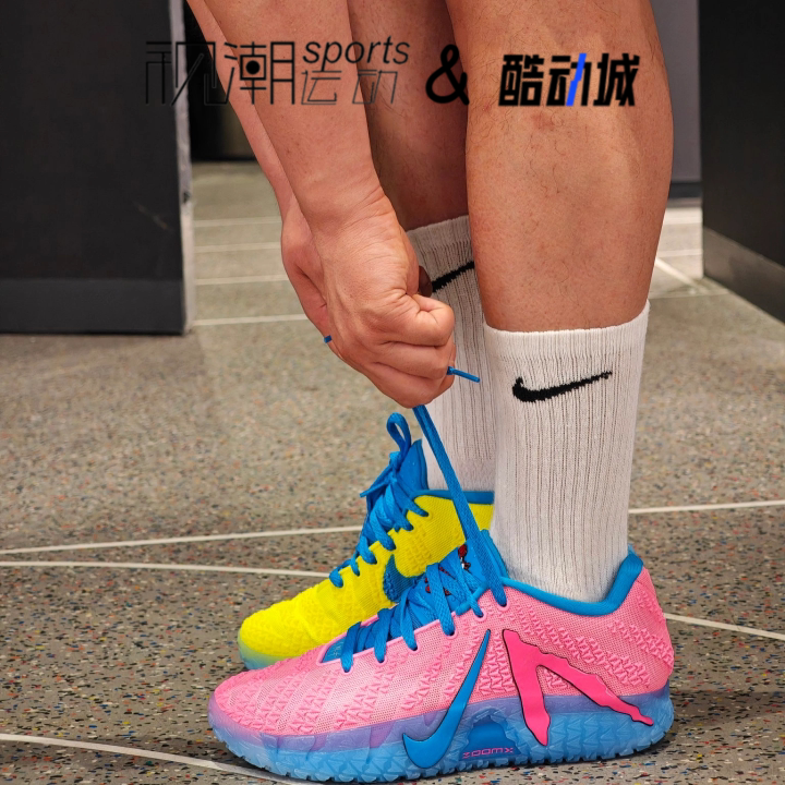 耐克莫兰特三代粉黄男实战篮球鞋