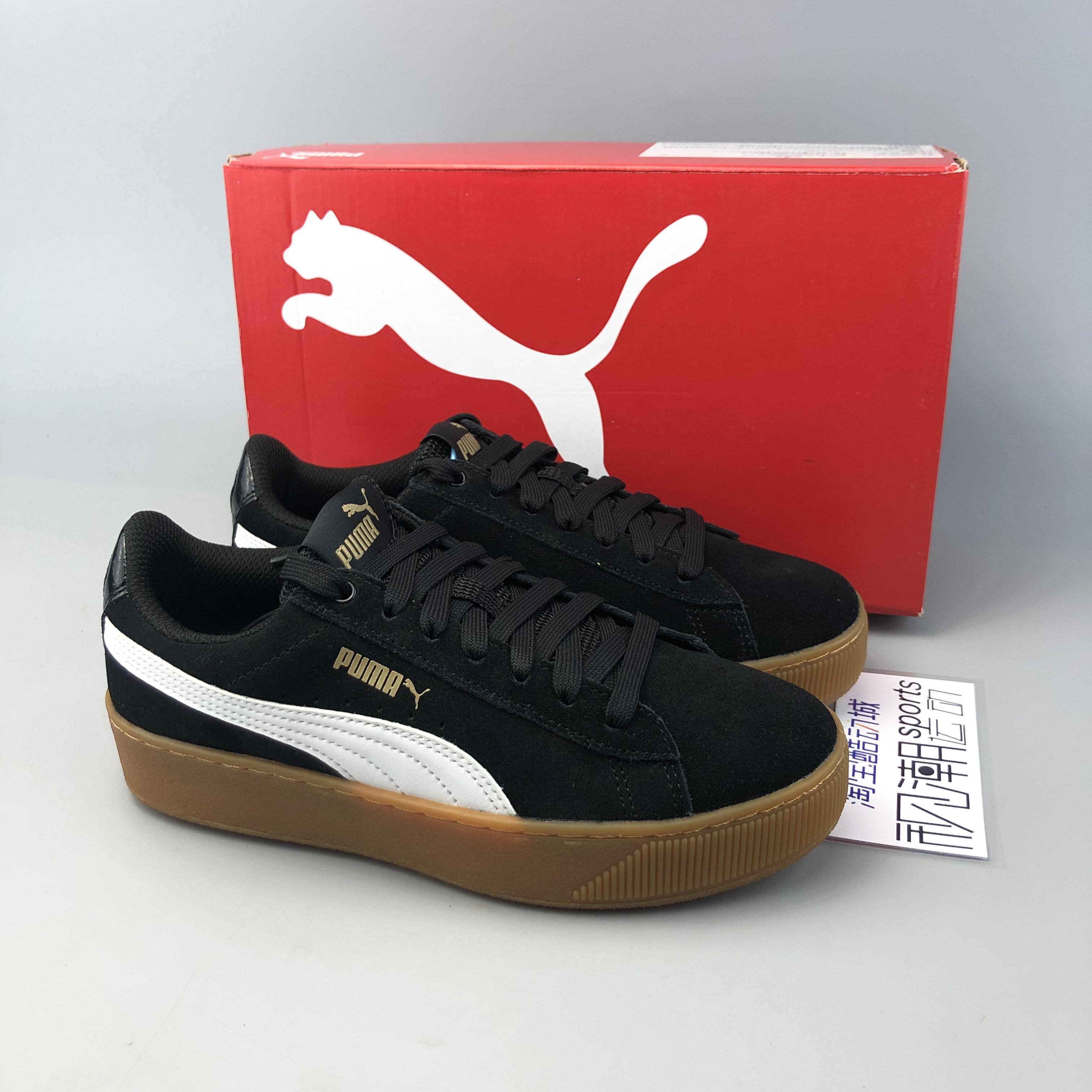 puma彪马suedeplatform蕾哈娜女厚底松糕黑白棕休闲板鞋363287-10