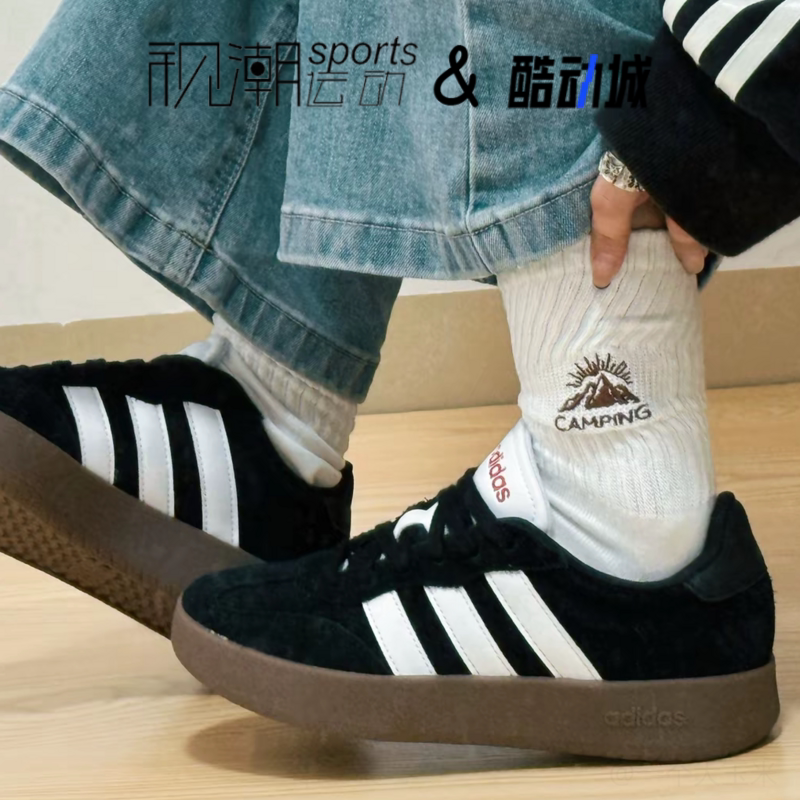 阿迪达斯Barreda黑白色百搭T头鞋