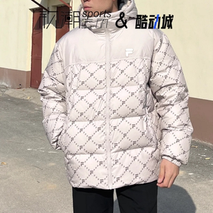 FILA斐乐 稷皮色男女宽松连帽保暖运动休闲羽绒服T11U443904F-LK