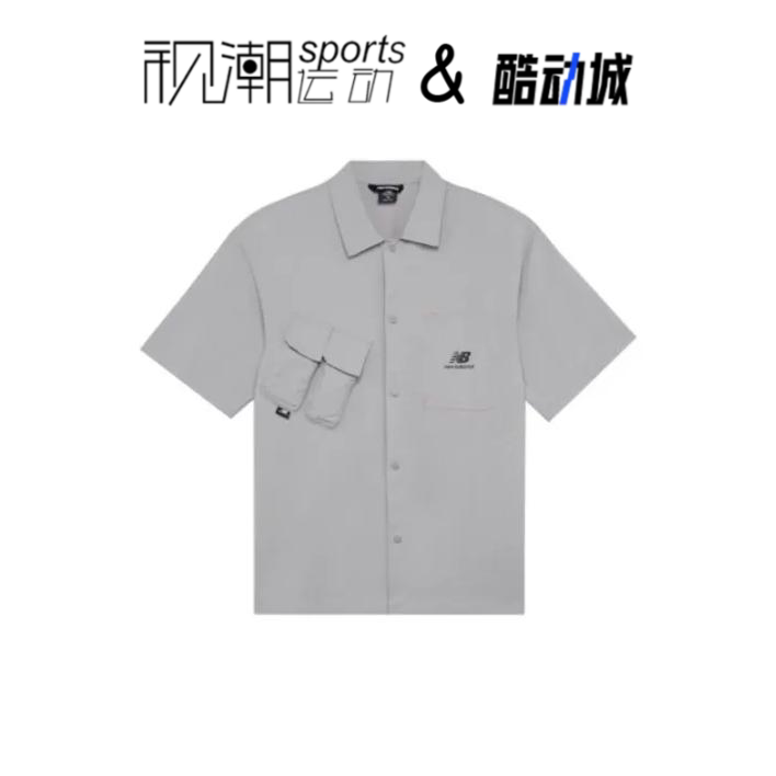 NB灰色男短袖衬衫简约翻领休闲
