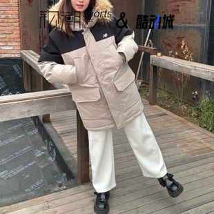 New Balance NB卡其色男女连帽保暖中长款派克羽绒服AMJ44300-SOT