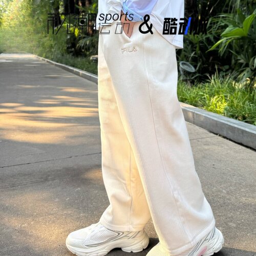 斐乐童装运动麦芽糖白加绒长裤