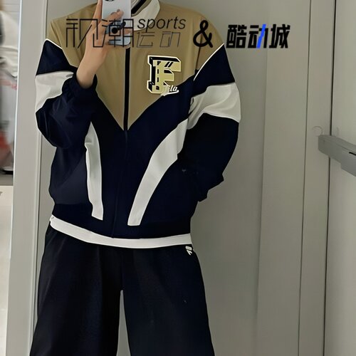 斐乐暗渊蓝时尚简约潮流复古夹克