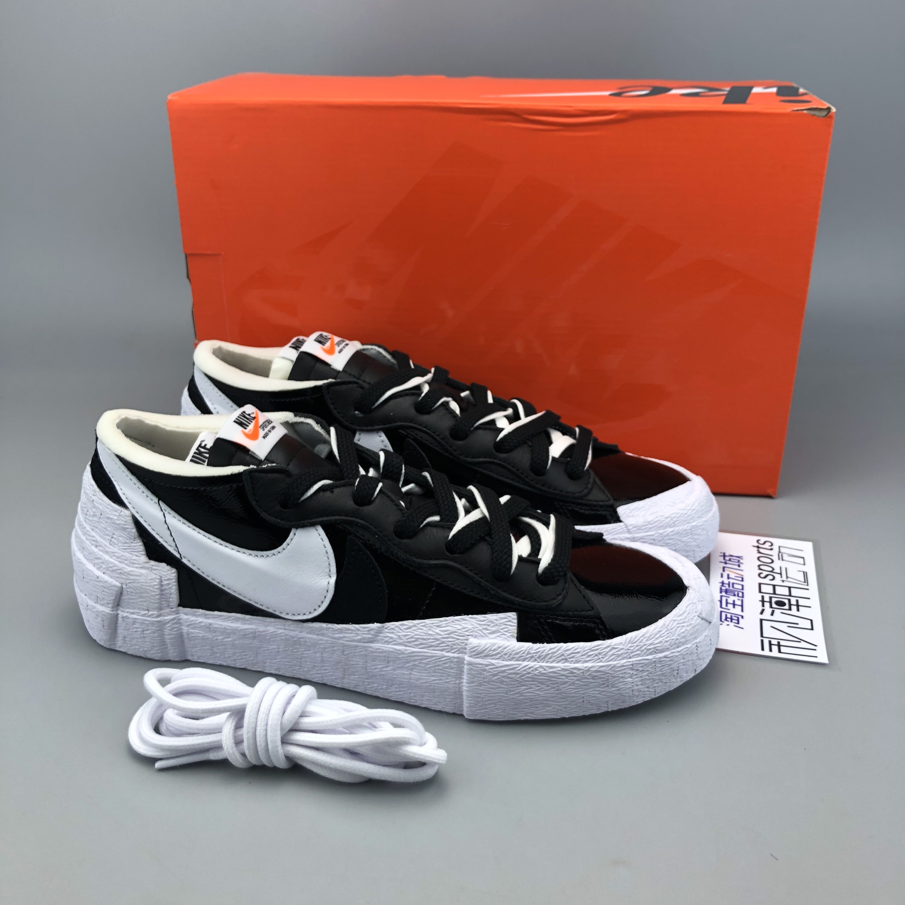 nike耐克blazer low sacai联名黑白男女漆皮解构板鞋dm6443-001
