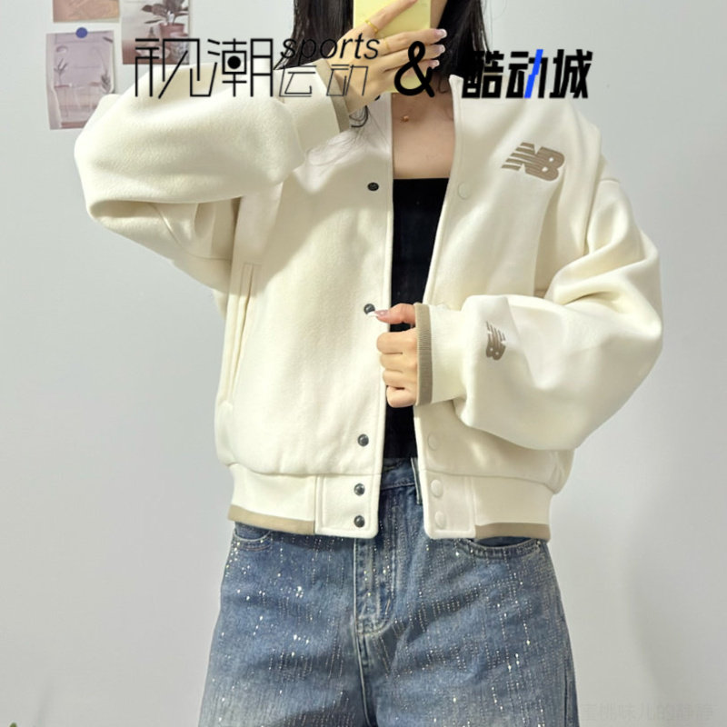 NB象牙白女运动休闲针织夹克外套