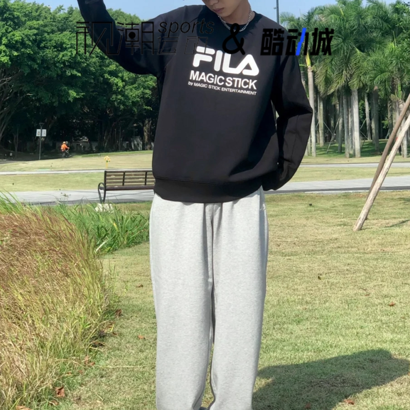 斐乐正黑色套头卫衣百搭运动休闲