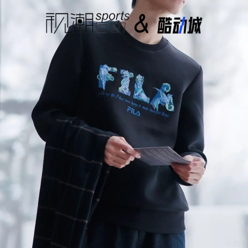 斐乐摩根正黑色时尚简约长袖卫衣