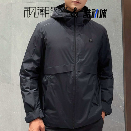 斐乐黑色连帽羽绒服外套轻薄保暖