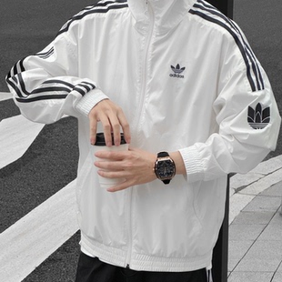Adidas阿迪达斯 三叶草亮白男女复古立领运动休闲夹克外套JI7535