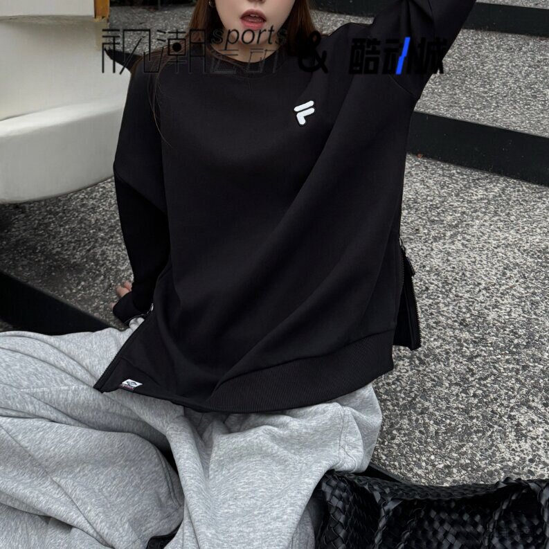 斐乐FOB正黑色男女圆领长袖卫衣