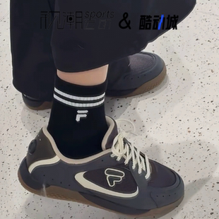 FILA斐乐羽翼鞋 黑色女子薄底透气芭蕾风德训滑板鞋T12W532903FOW