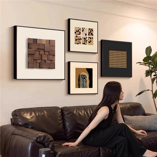 中古风客厅法式艺术挂画沙发背景墙装饰画抽象组合高级感餐厅壁画