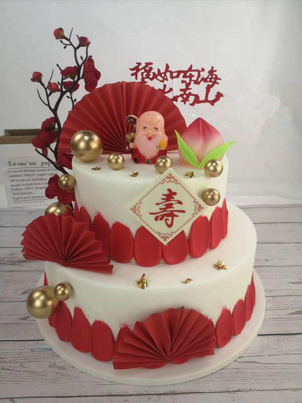 仟悦仿真2020新款网红生日蛋糕模型双层寿桃祝寿水果泡沫蛋糕摆件