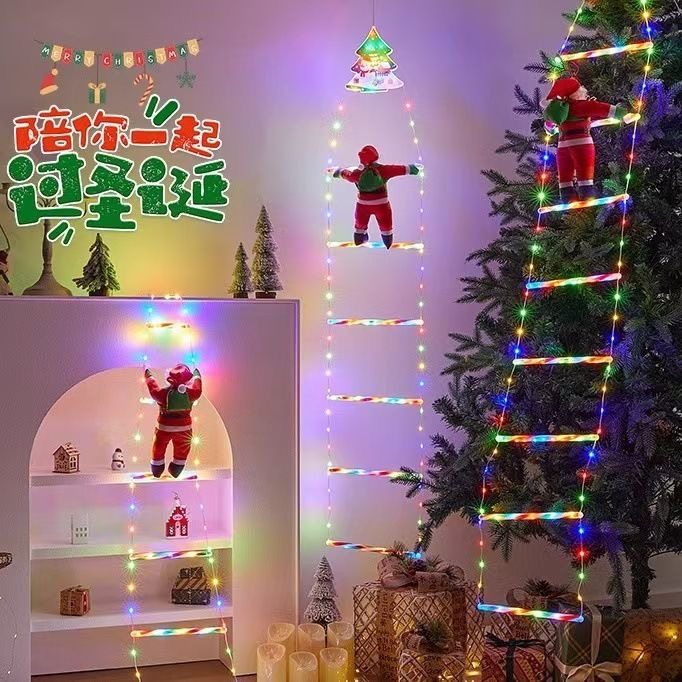 圣诞老人爬梯led挂灯圣诞节装饰梯子灯户外防水屋檐装饰彩灯灯串