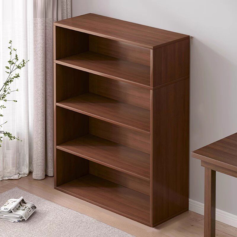 书架置物架落地家用一体靠墙收纳柜子收纳柜实木色学生多层矮书柜
