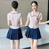 学院风足浴桑拿按摩技师工作服 性感百褶短裙套装 JK服 新款 6007