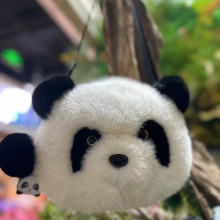 包邮成都熊猫基地纪念花花长毛仿真熊猫大头斜挎包儿童玩偶布艺
