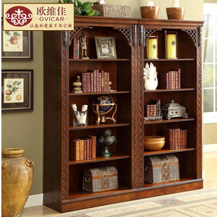 书柜欧式 书柜自由组合美式 实木书柜单个书柜实木书架美式 多层书柜