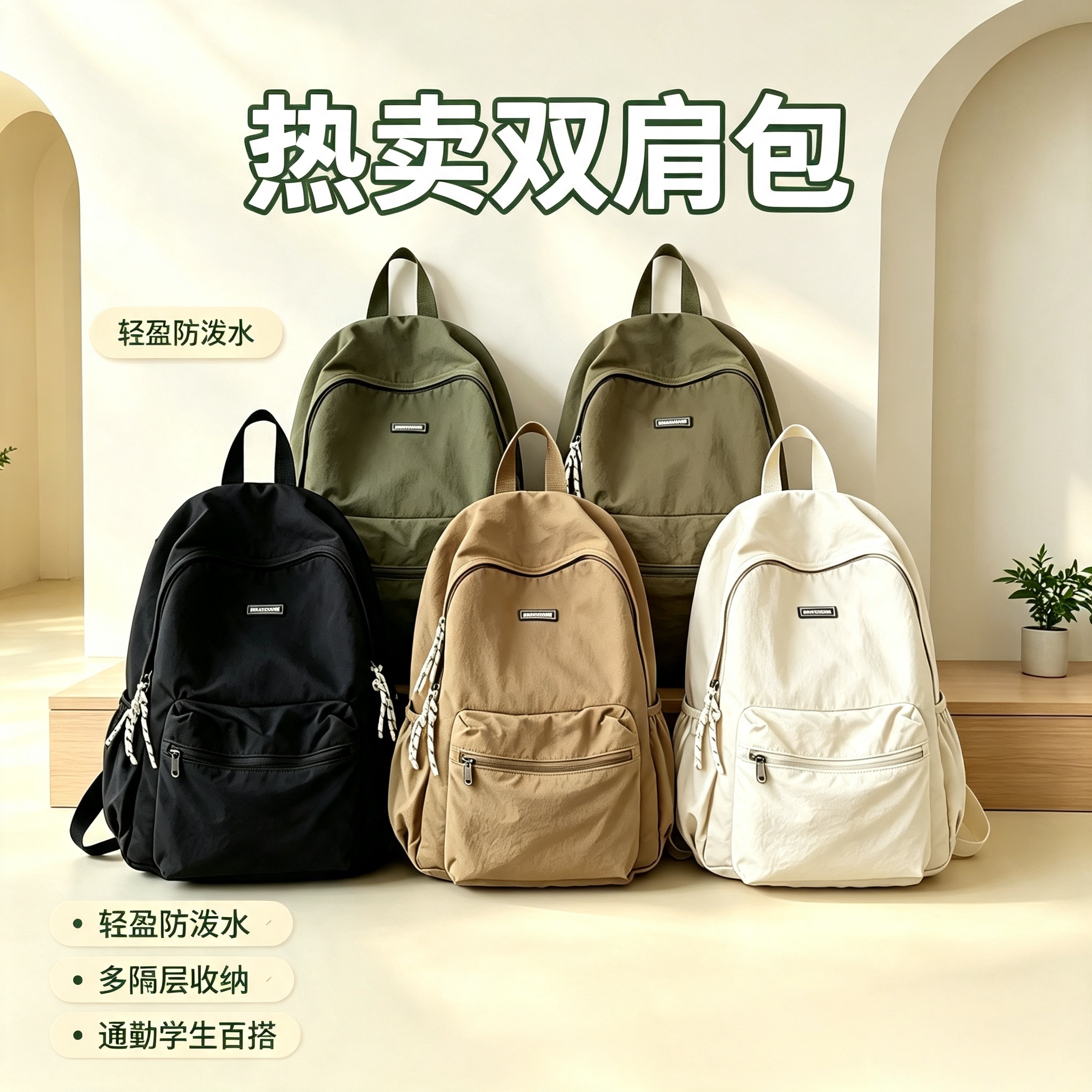 ins可折叠双肩包男女背包 纯色包轻便防水校园大容量百搭休闲背包