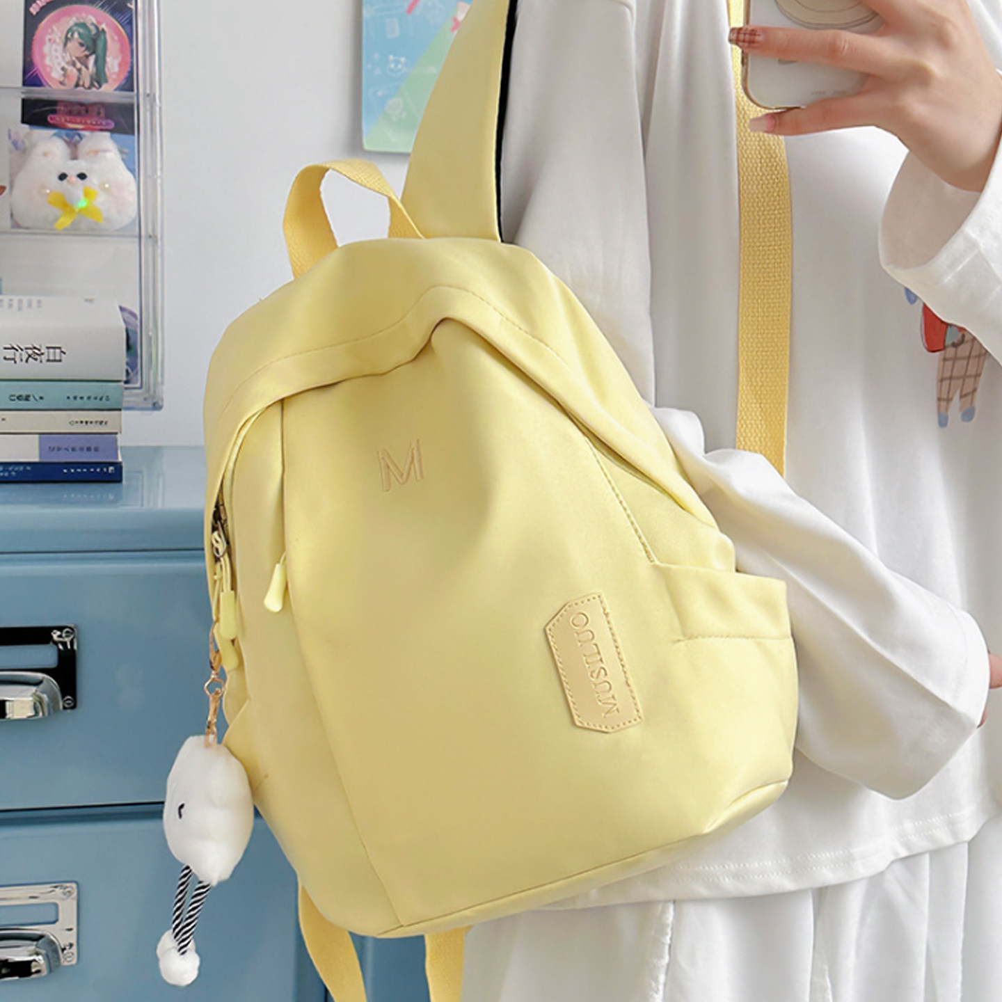 纯色书包女生百搭旅行小背包初中高中学生书包日系文艺风双肩包女